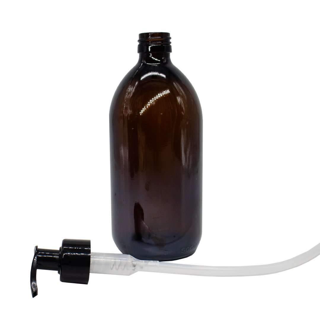 Ampulla Glass Bottle with Liquid Pump - Amber (500ml)