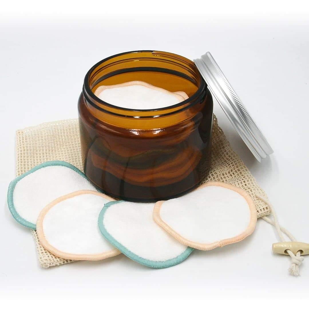 Reusable Glass Jar - Amber with EcoVibe reusable makeup remover pads