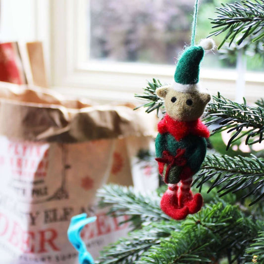 Felt Cheeky Elf Hanging Christmas Tree Bauble